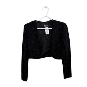 Vintage ONYX Nite Black Sparkly Long Sleeve Lined Bolero Sweater Women's Size 8